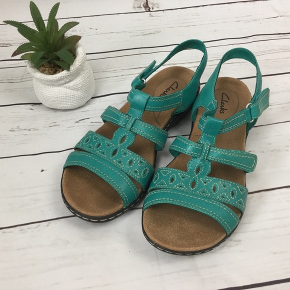 Clarks Teal Leather Sandals Size 85 